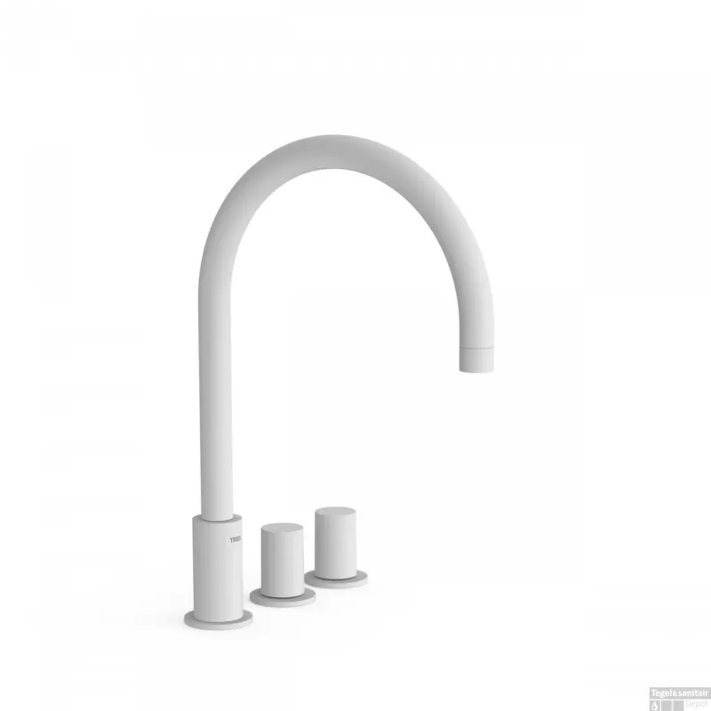Favoriet Wastafelmengkraan Tres Study Exclusive 3-Gats Kraan Links met Draaiknoppen Uitloop Gebogen 21,5 cm Rond Mat Wit