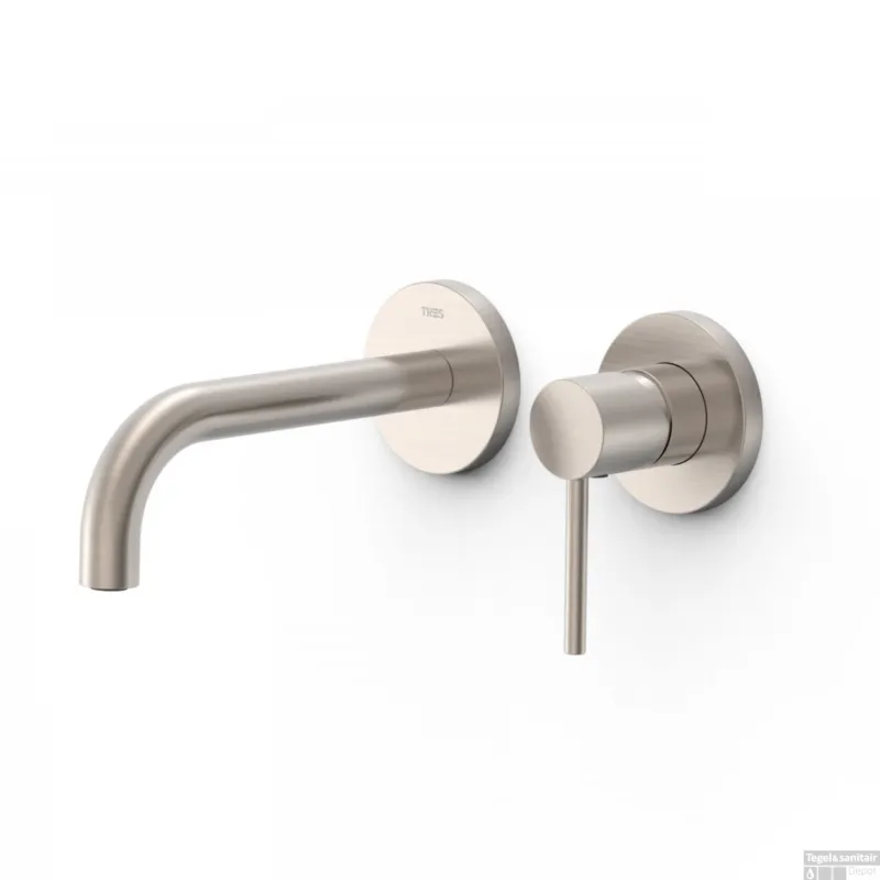 Weekendaanbieding Wastafelmengkraan Inbouw Tres Study Exclusive 2-Gats Gebogen Uitloop 18 cm en Hendel RVS