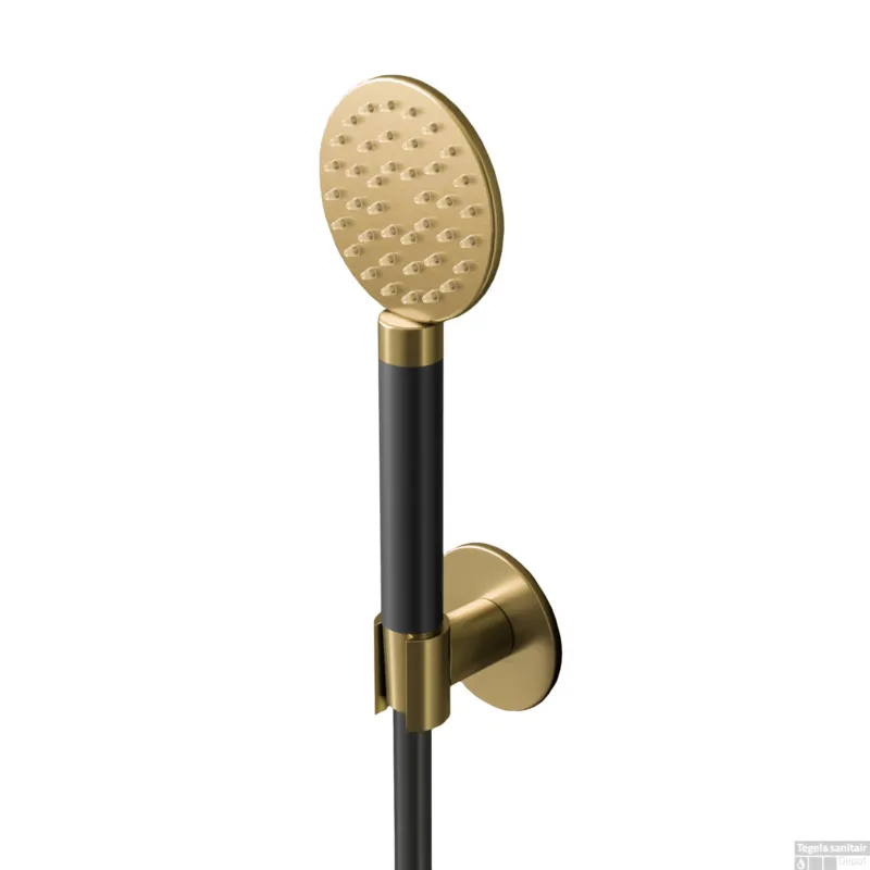 Meest Verkocht Handdouche Hotbath Cobber Met Doucheslang En Wandsteun Aansluiting Geborsteld Messing Living Colours
