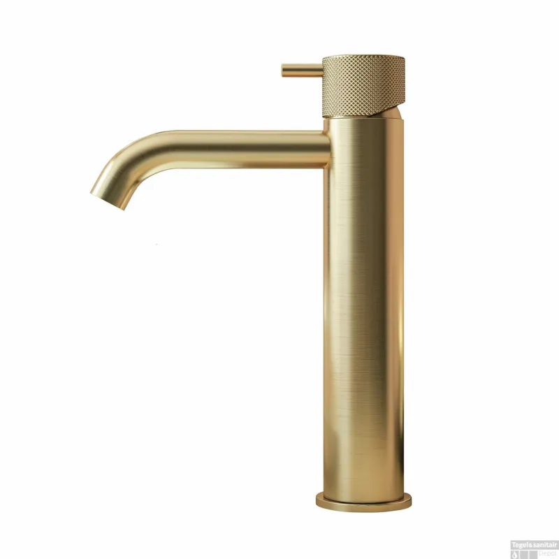 Wastafelmengkraan Hotbath Cobber X 21.6 cm Geborsteld Messing PVD Nieuw