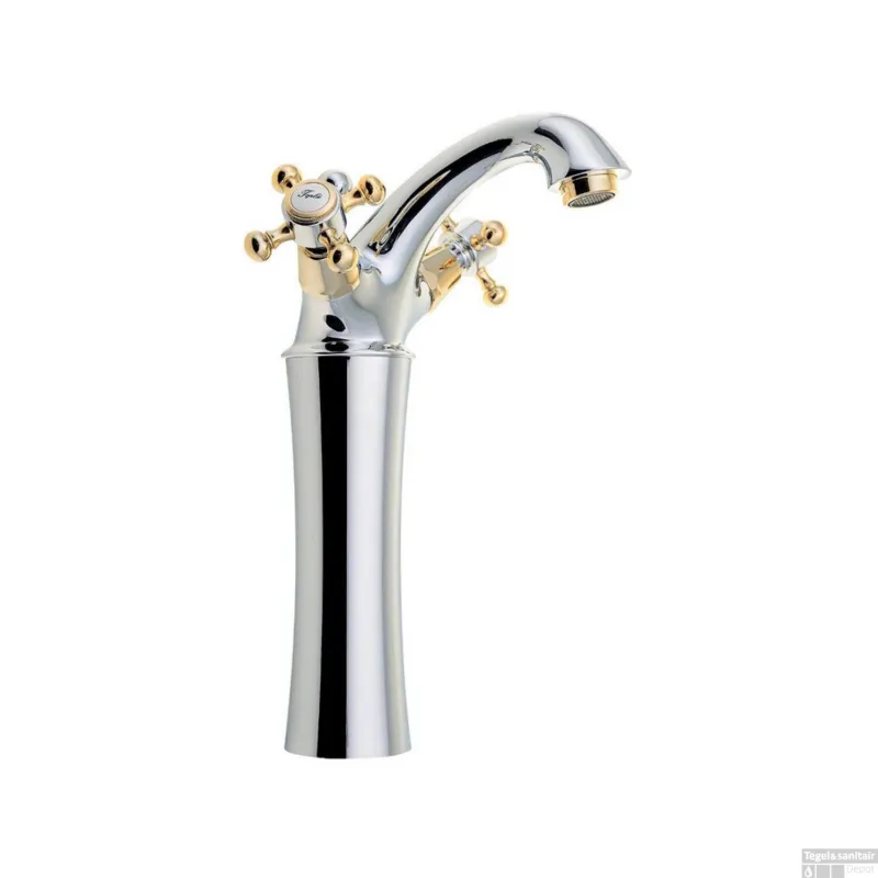 Wastafelmengkraan Sapho Antea 2-knop Gebogen Hoog 24.5 cm Chroom / Goud (incl. pop-up waste) Shop Nu