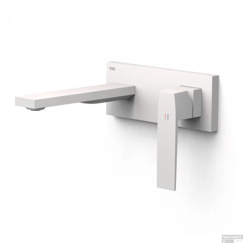 Nieuw Wastafelmengkraan Inbouw Tres Slim Exclusive Rechte Uitloop en Hendel Mat Wit