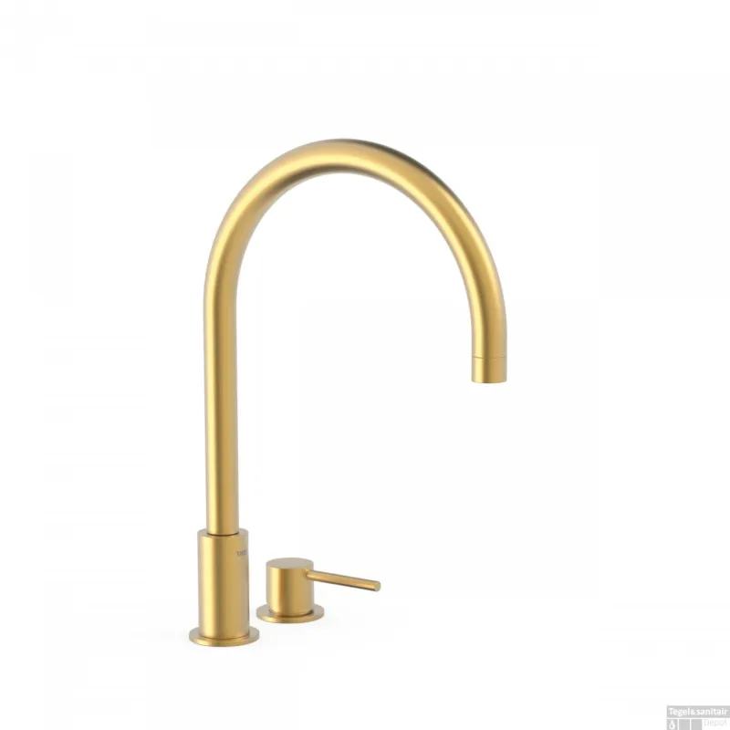 Wastafelmengkraan Tres Study Exclusive 37,3 cm 2-Gats 1-Hendel Uitloop Gebogen Rond Mat Goud Flitsaanbieding