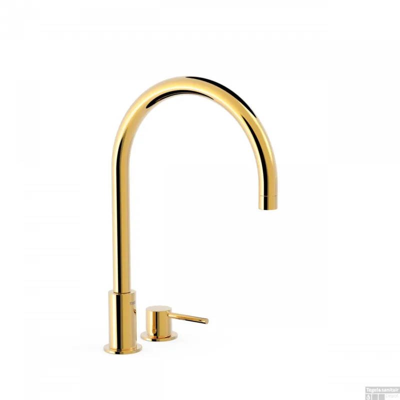 Wastafelmengkraan Tres Study Exclusive 37,3 cm 2-Gats 1-Hendel Uitloop Gebogen Rond Goud Flitsaanbieding
