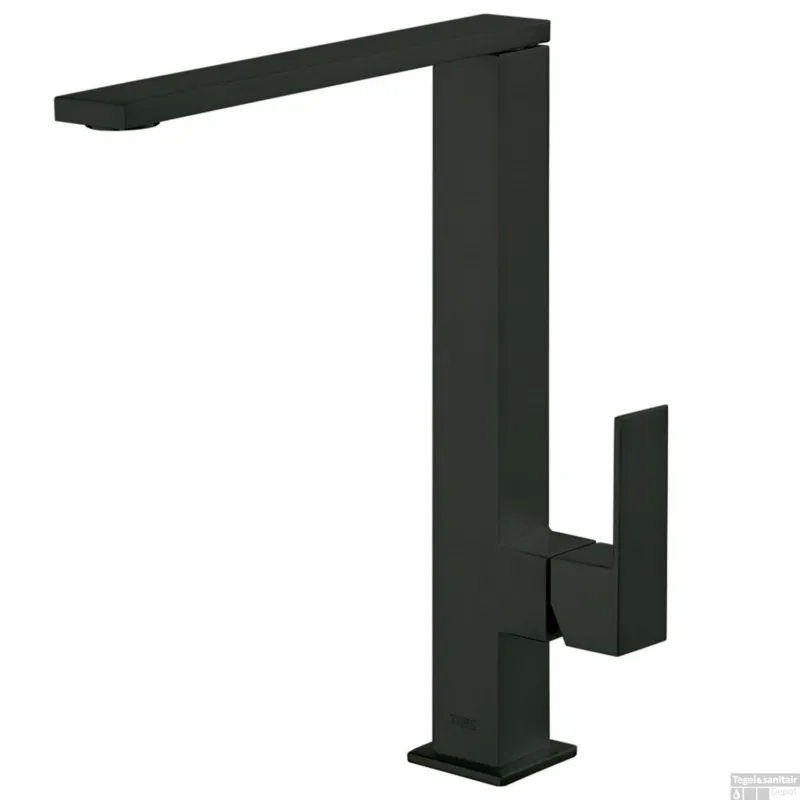 Wastafelmengkraan Tres Cuadro Exclusive 1-Hendel Hoog Uitloop Recht 28 cm Vierkant Mat Zwart Goedkoop