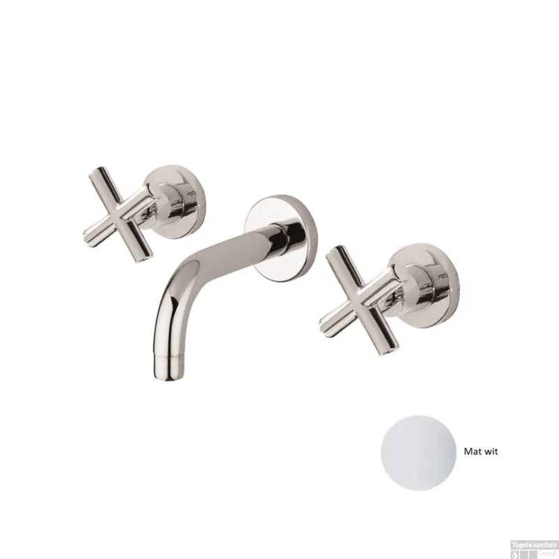 Flitsaanbieding Inbouw Wastafelmengkraan Sanimex Giulini Tweeknops Kruisgreep 25cm Inclusief G-Link Inbouwdeel Mat Wit