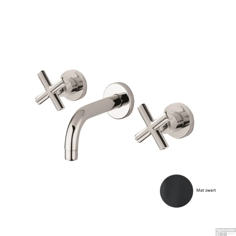 Inbouw Wastafelmengkraan Sanimex Giulini Tweeknops Kruisgreep 25cm Inclusief G-Link Inbouwdeel Mat Zwart Korting