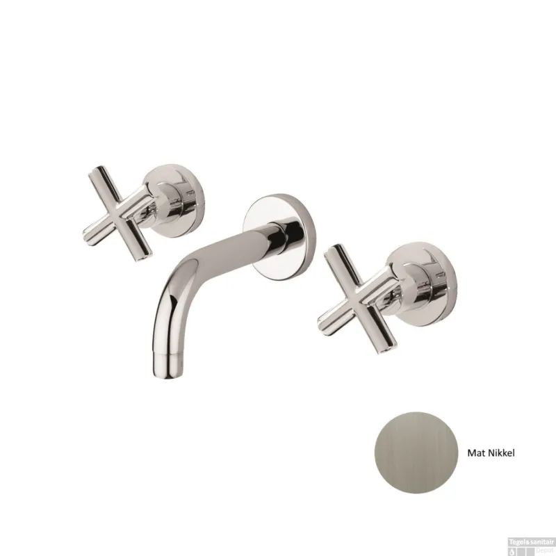 Inbouw Wastafelmengkraan Sanimex Giulini Tweeknops Kruisgreep 25cm Inclusief G-Link Inbouwdeel Mat Nikkel Gratis Retour