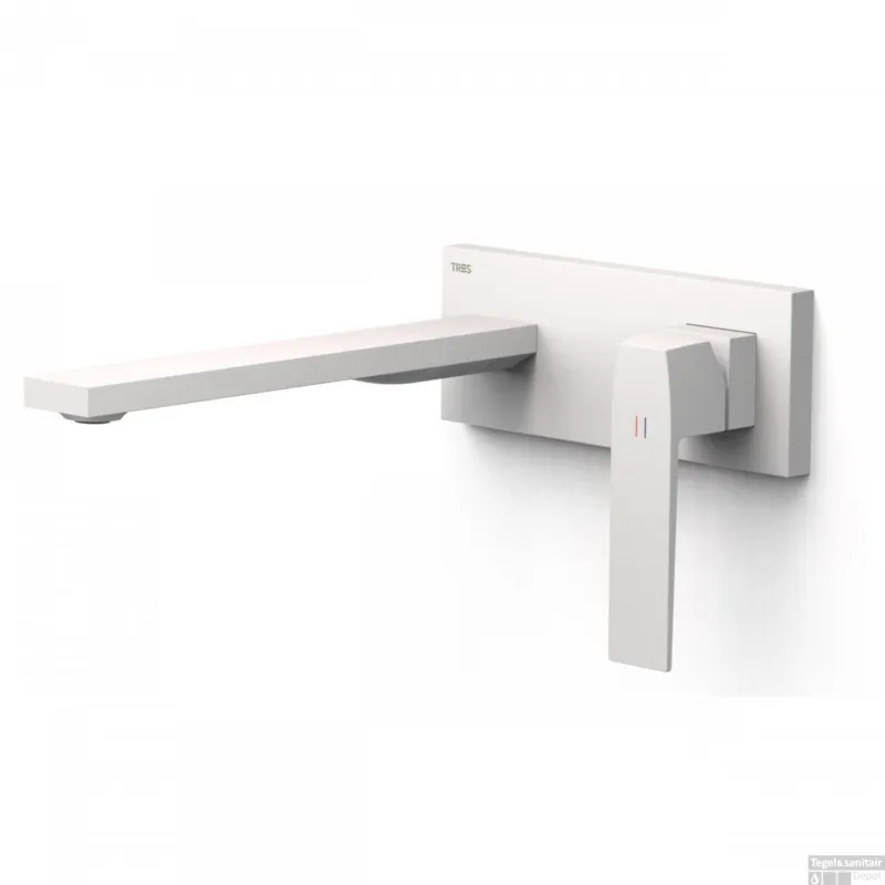 Wastafelmengkraan Inbouw Tres Slim Exclusive Rechte Lange Uitloop en Hendel Mat Wit Hete Deal