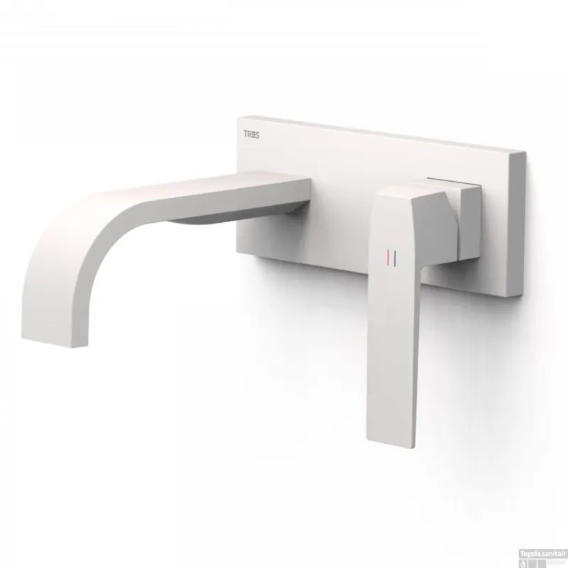 Laatste Kans Wastafelmengkraan Inbouw Tres Slim Exclusive Gebogen Uitloop en Lange Hendel Mat Wit