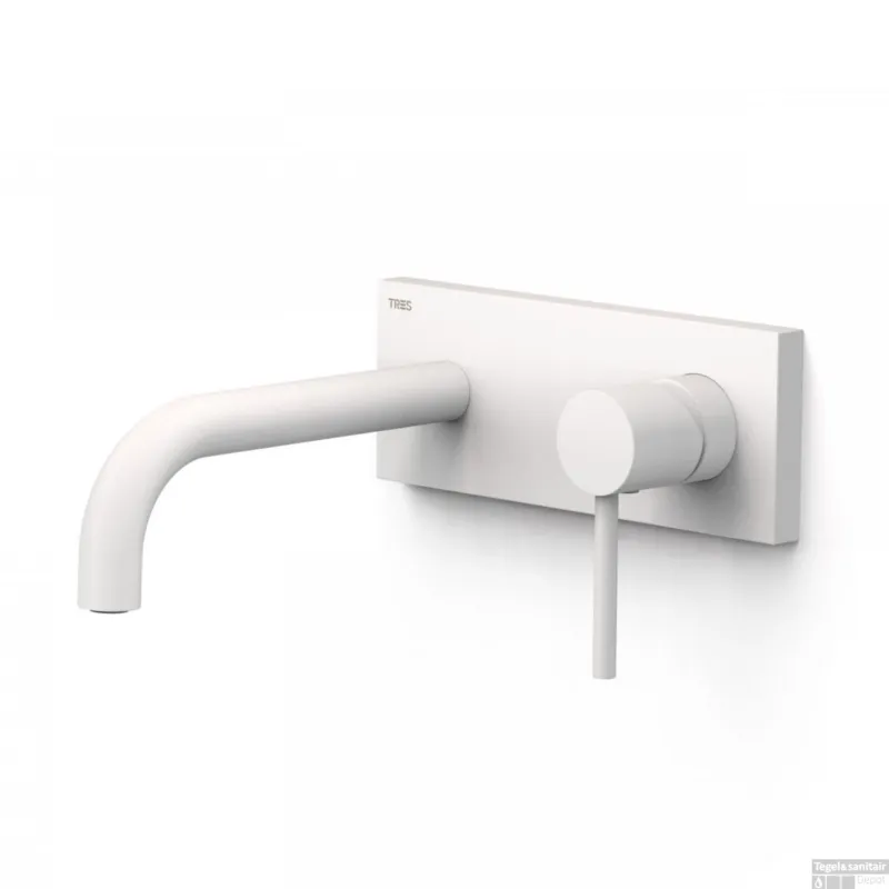 Wastafelmengkraan Inbouw Tres Study Exclusive met Afdekplaat Gebogen Uitloop 18 cm en Hendel Mat Wit Koop Online