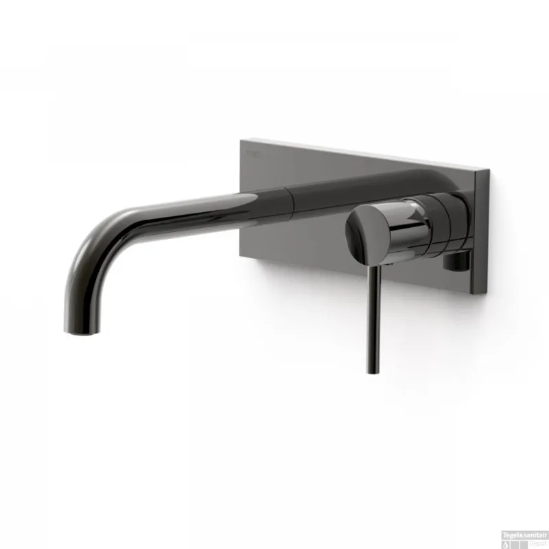 Aanbieding Wastafelmengkraan Inbouw Tres Study Exclusive met Afdekplaat Gebogen Uitloop 18 cm en Hendel Metallic Zwart