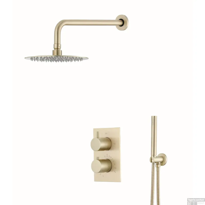 Bestseller Inbouw Regendouche Set BWS Gold Wanduitloop en 20 cm Hoofddouche Mat Goud