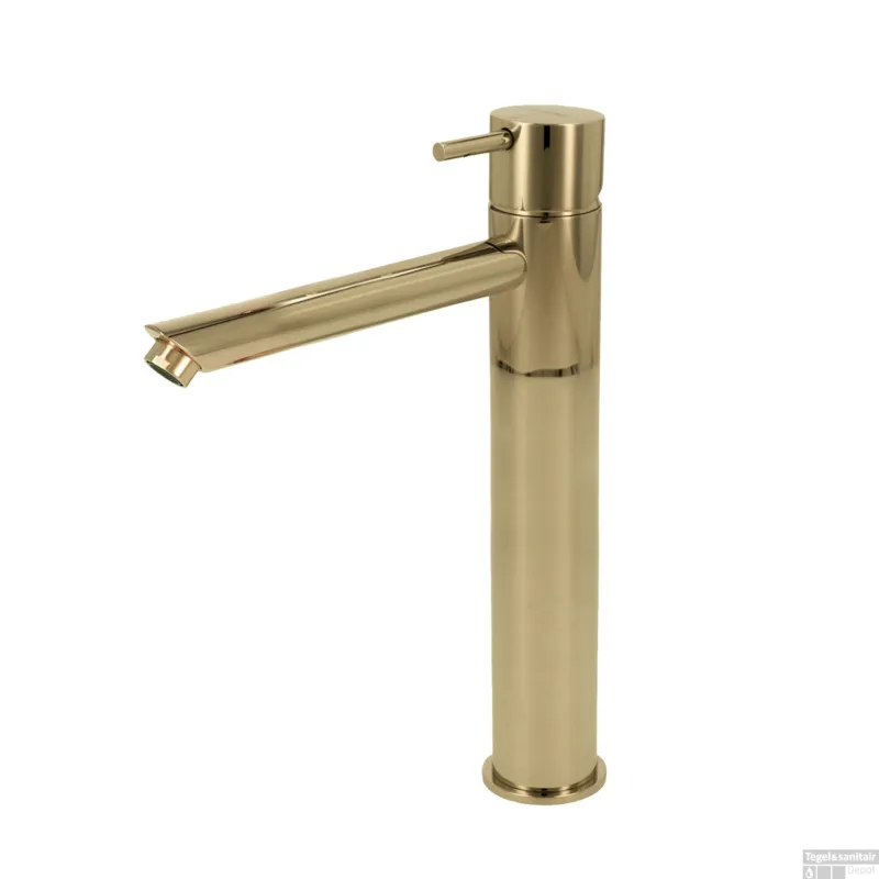 Wastafelmengkraan Hotbath Cobber 1-hendel Recht 28.6 cm Gepolijst Messing PVD Merkproduct