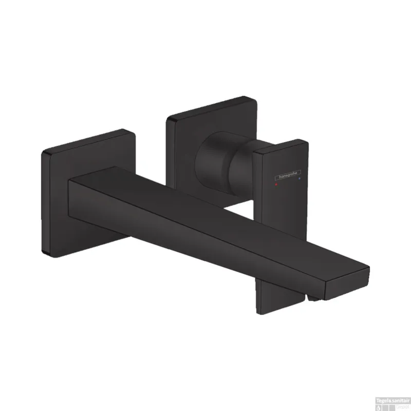 Uitverkoop Wastafelmengkraan Metropol HansGrohe Afdekset Uitloop 22.5 cm en Afvoerplug Mat Zwart