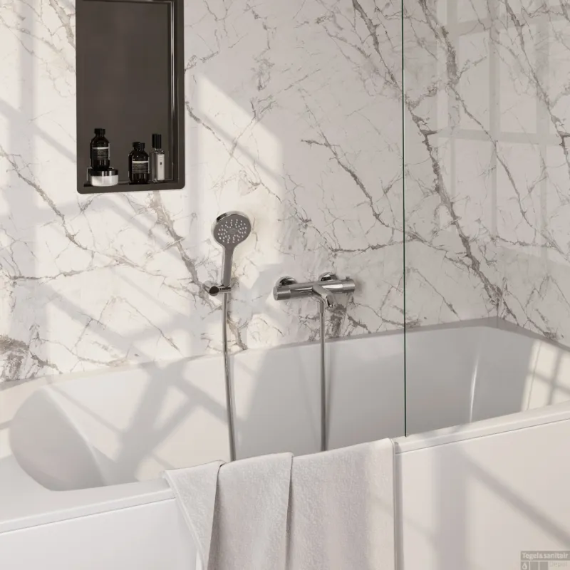Korting Opbouwset Bad- en Douchekraan Brauer Chrome Carving Thermostatisch Met Wandhouder En Handdouche 3 Standen Chroom