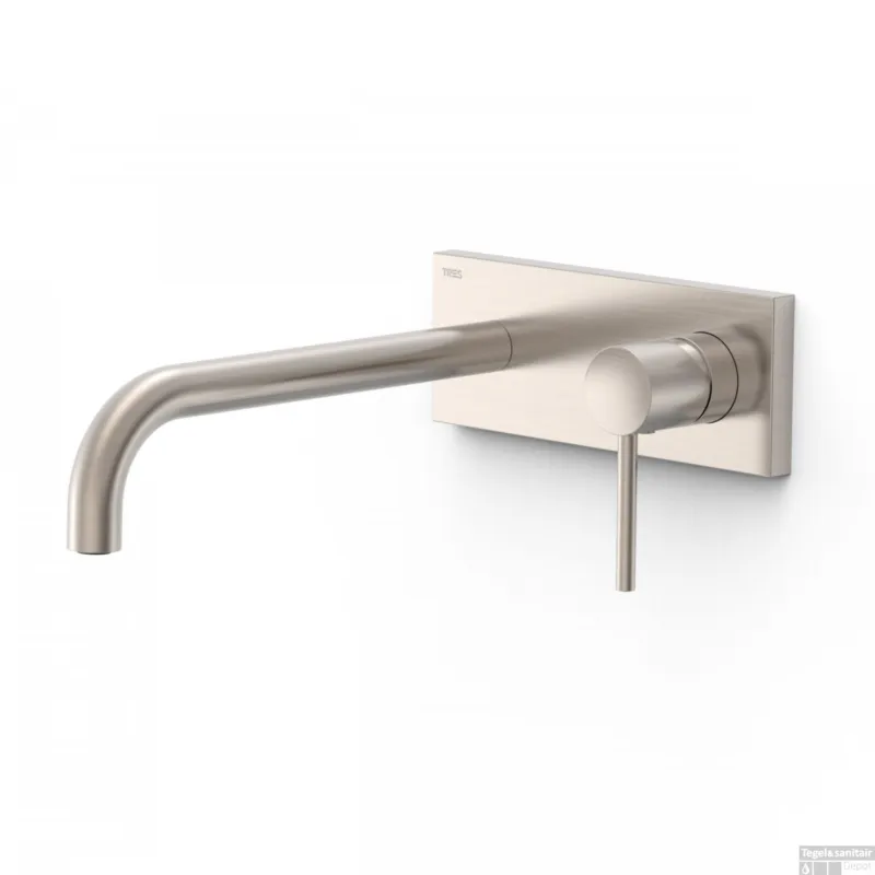 Wastafelmengkraan Inbouw Tres Study Exclusive met Afdekplaat Gebogen Uitloop 24 cm en Hendel RVS Snelle Levering