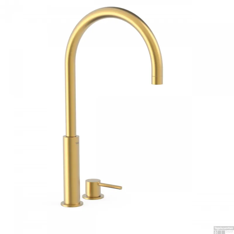 Wastafelmengkraan Tres Study Exclusive 45,3 cm 2-Gats 1-Hendel Uitloop Gebogen Rond Mat Goud Lage Prijs
