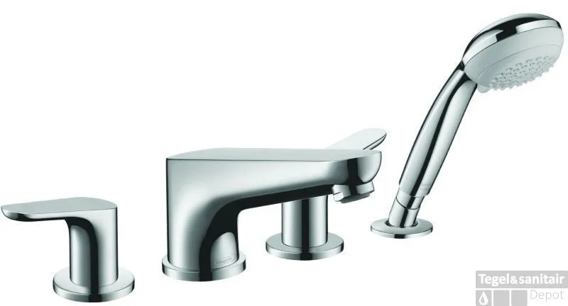 Meest Verkocht Hansgrohe Focus E Afdekset 4-gats Badrandcombinatie Met Douchegarn. Chroom