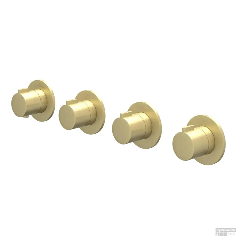 Bestseller Afbouwdeel IVY Pact Inbouwthermostaat 3 Stopkranen Symmetry Met Ronde Rozetten Geborsteld Mat Goud PVD