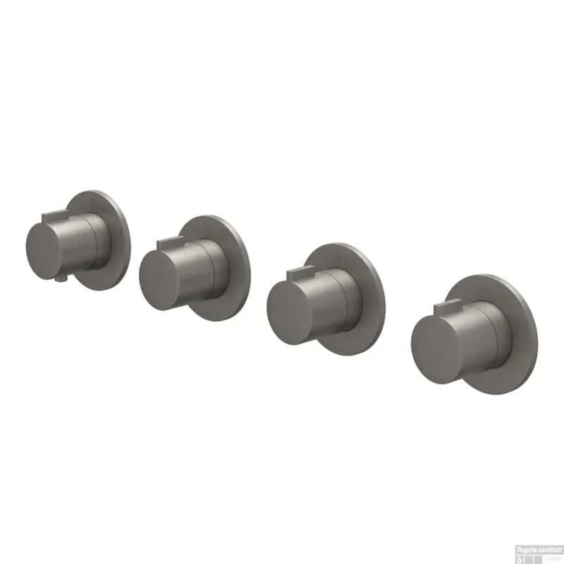 Afbouwdeel IVY Pact Inbouwthermostaat 3 Stopkranen Symmetry Met Ronde Rozetten Geborsteld Metal Black PVD Gecertificeerd