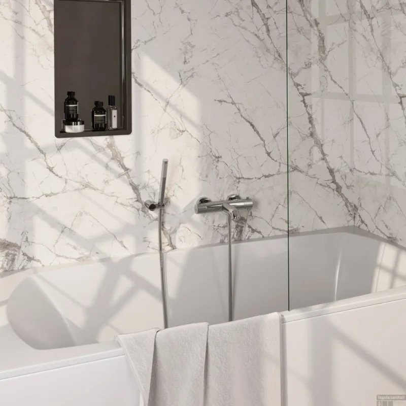 Brauer Stripe opbouw baddouche thermostaatkraan SET 03 met wandhouder en staaf handdouche en doucheslang chroom Must-Have