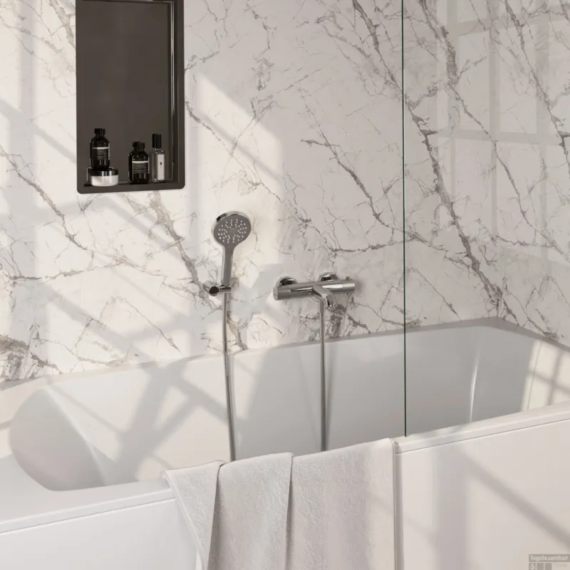 Alleen Vandaag Brauer Stripe opbouw baddouche thermostaatkraan SET 04 met wandhouder en 3-standen handdouche en doucheslang chroom