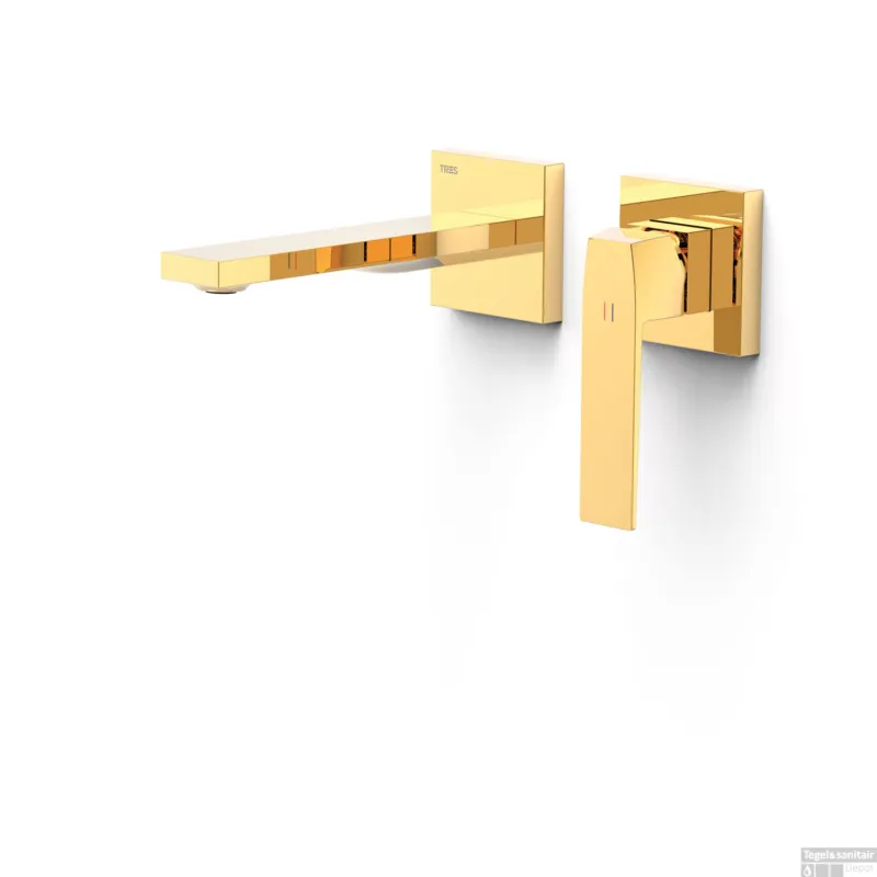 Wastafelmengkraan Inbouw Tres Slim Exclusive 2 Delen Rechte Uitloop en Hendel Goud Seizoensaanbieding