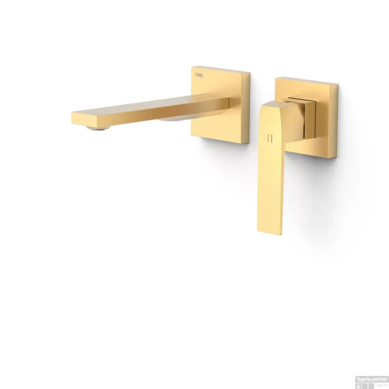 Wastafelmengkraan Inbouw Tres Slim Exclusive 2 Delen Rechte Uitloop en Hendel Mat Goud Snelle Levering