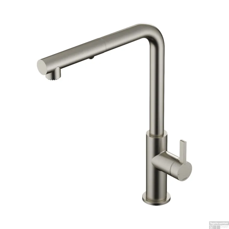 Meest Verkocht Keukenmengkraan Hotbath Ace met draaibare uitloop en uittrekbare duo-spray handdouche Geborsteld Nikkel
