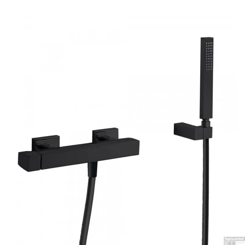 Veilige Betaling Douchemengkraan Tres Slim met Handdouche 27.5x8.7 cm Vierkant Mat Zwart