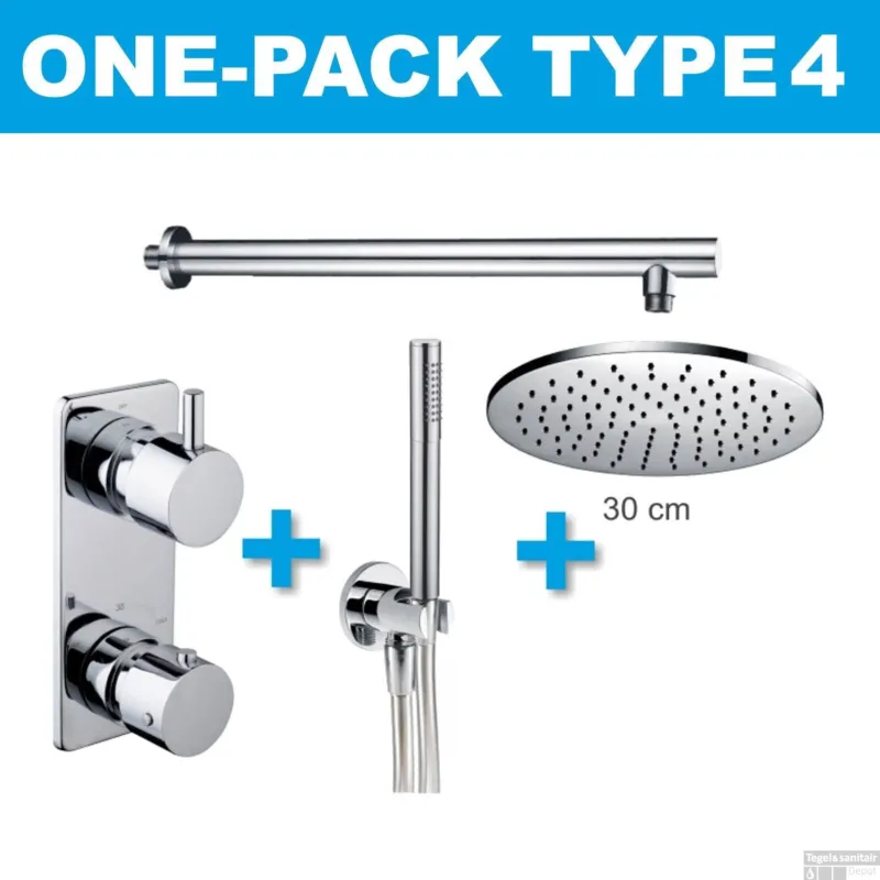 Thermostatische Inbouw Regendouche Set Wiesbaden Type 4 Plafondarm 30 cm Rond Populair