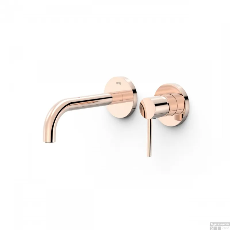 Merkproduct Wastafelmengkraan Inbouw Tres Study Exclusive 2-Gats Gebogen Uitloop 18 cm en Hendel Rosé Goud
