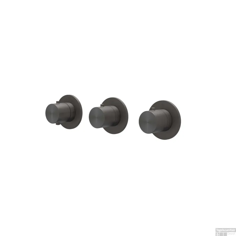 Gratis Retour Afbouwdeel IVY Concord Inbouwthermostaat 2 Stopkranen Symmetry Met Ronde Rozetten RVS316 Geborsteld Carbon Black PVD