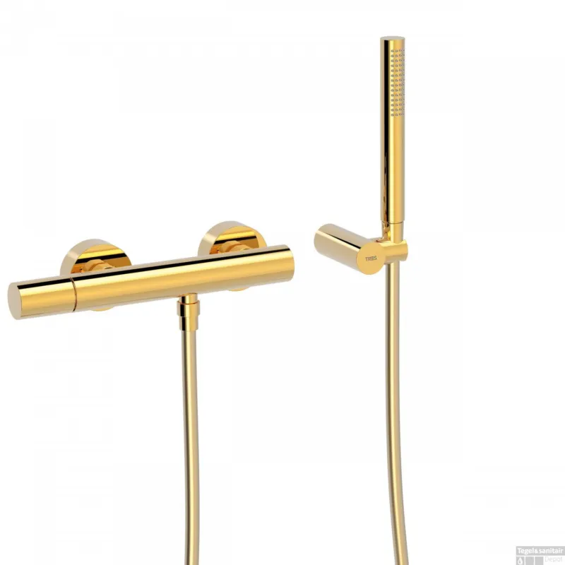 Douchemengkraan Tres Study Exclusive Rond 29 cm met Staafhanddouche Goud Speciale Aanbieding