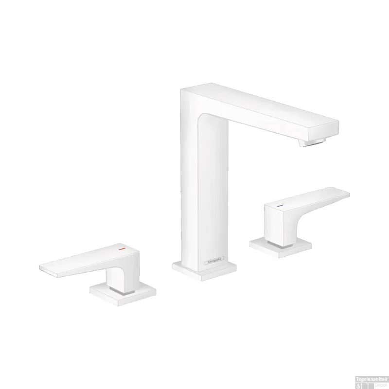 Must-Have Wastafelmengkraan Metropol HansGrohe 3-Gats 160 met Rechte Greep en Push-Open Afvoer Mat Wit