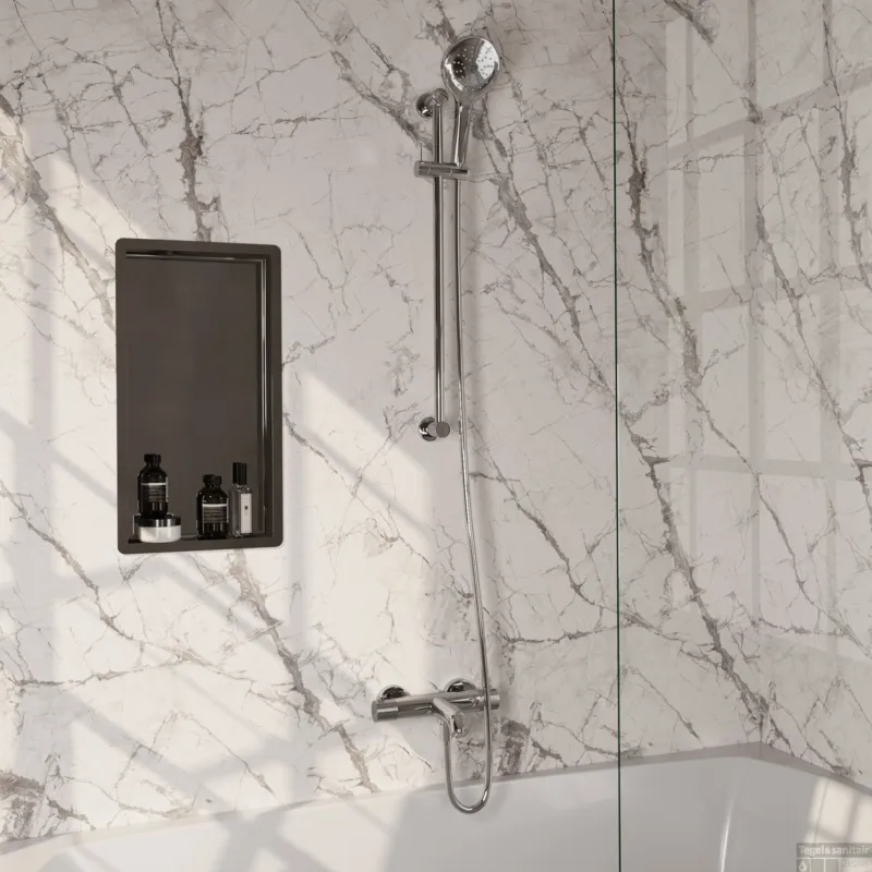 Op = Op Opbouwset Bad- en Douchekraan Brauer Chrome Carving Thermostatisch Met Glijstang En Handdouche 3 Standen Chroom