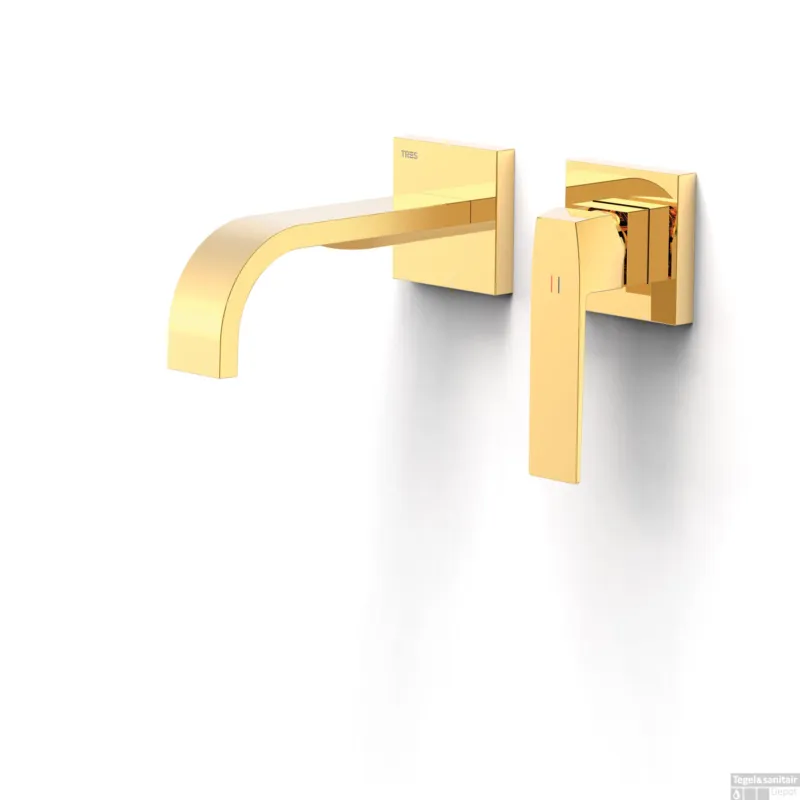 Korting Wastafelmengkraan Inbouw Tres Slim Exclusive 2 Delen Gebogen Uitloop en Lange Hendel Goud