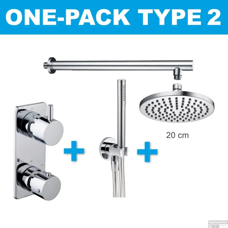 Koop Online Thermostatische Inbouw Regendouche Set Wiesbaden Type 2 Wandarm 20 cm Rond