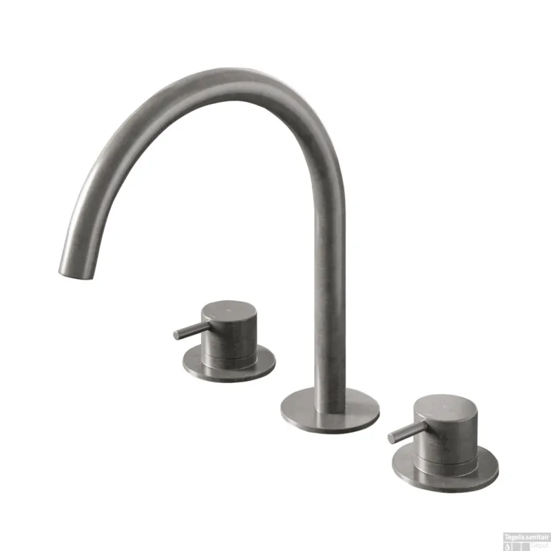 Koop Vandaag Wastafelmengkraan Hotbath Cobber 3 gats 2-hendel Gebogen 26.1 cm Geborsteld Nikkel
