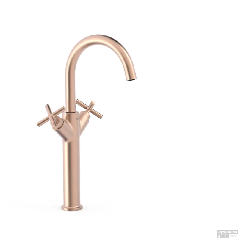 Wastafelmengkraan Tres Mont Blanc Hoog XXL Met Twee Grepen Mat Roze Goud Hete Deal
