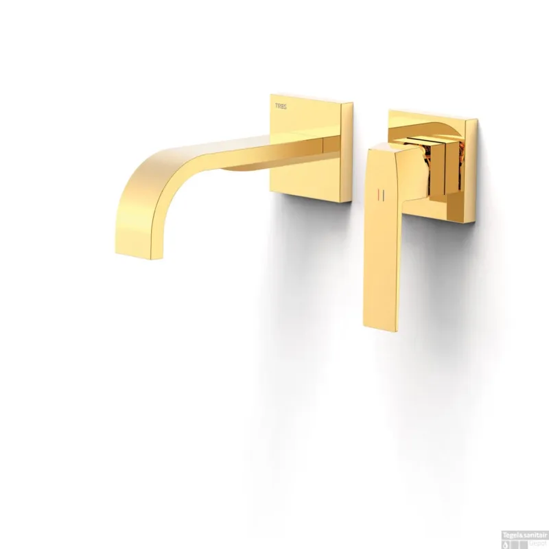 Koopje Wastafelmengkraan Inbouw Tres Slim Exclusive 2 Delen Lange Gebogen Uitloop en Hendel Goud