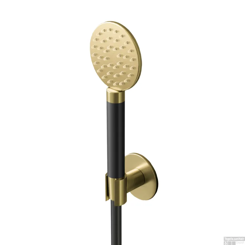 Dagaanbieding Handdouche Hotbath Cobber Met Doucheslang En Wandsteun Aansluiting Geborsteld Messing PVD