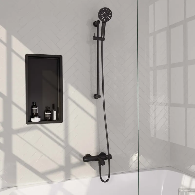 Shop Nu Opbouwset Bad- en Douchekraan Brauer Black Carving Thermostatisch Met Glijstang En Handdouche 3 Standen Mat Zwart