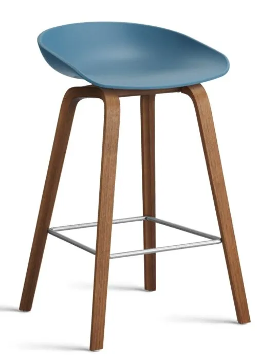 Dagaanbieding HAY About a Stool AAS32 barkruk Walnoot onderstel-Zithoogte 65 cm-Azure blue