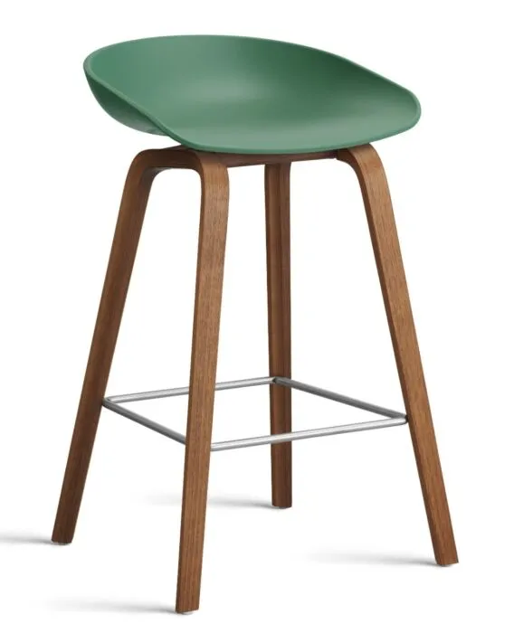 Hete Deal HAY About a Stool AAS32 barkruk Walnoot onderstel-Zithoogte 65 cm-Teal Green