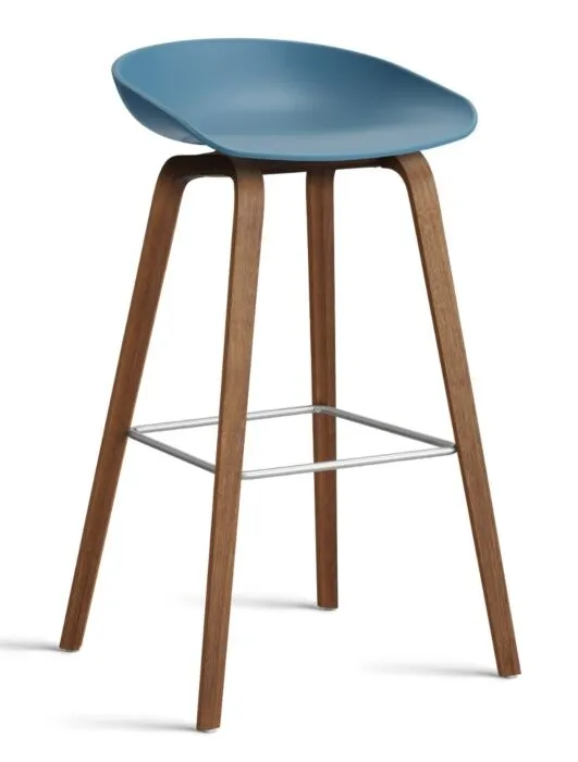HAY About a Stool AAS32 barkruk Walnoot onderstel-Zithoogte 75 cm-Azure blue Gratis Retour