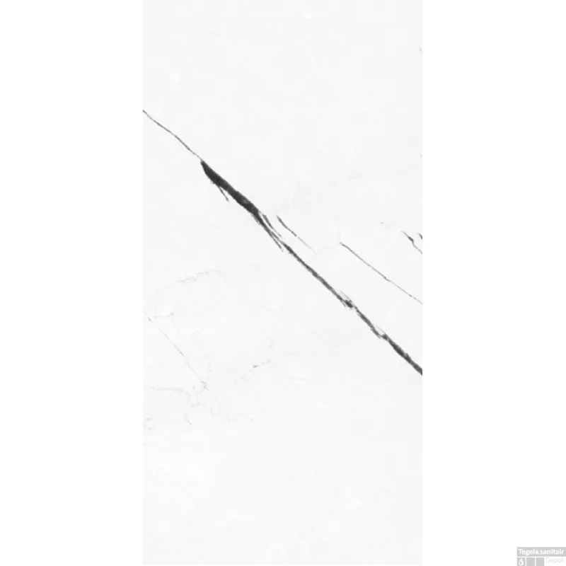 Vloertegel Mykonos Excelsior White 60x120cm Glans Marmerlook Wit (Doosinhoud 1.44m2) Exclusieve Aanbieding
