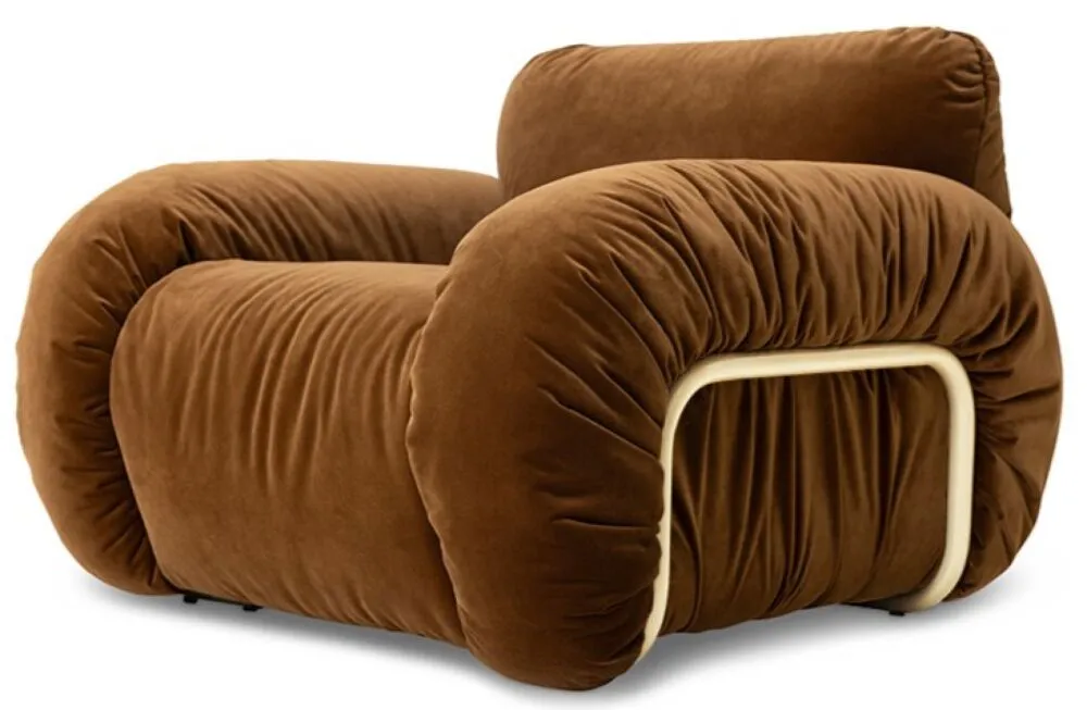 HKliving Arc loungestoel - zand frame-Royal Velvet, Caramel Tijdelijk Beschikbaar