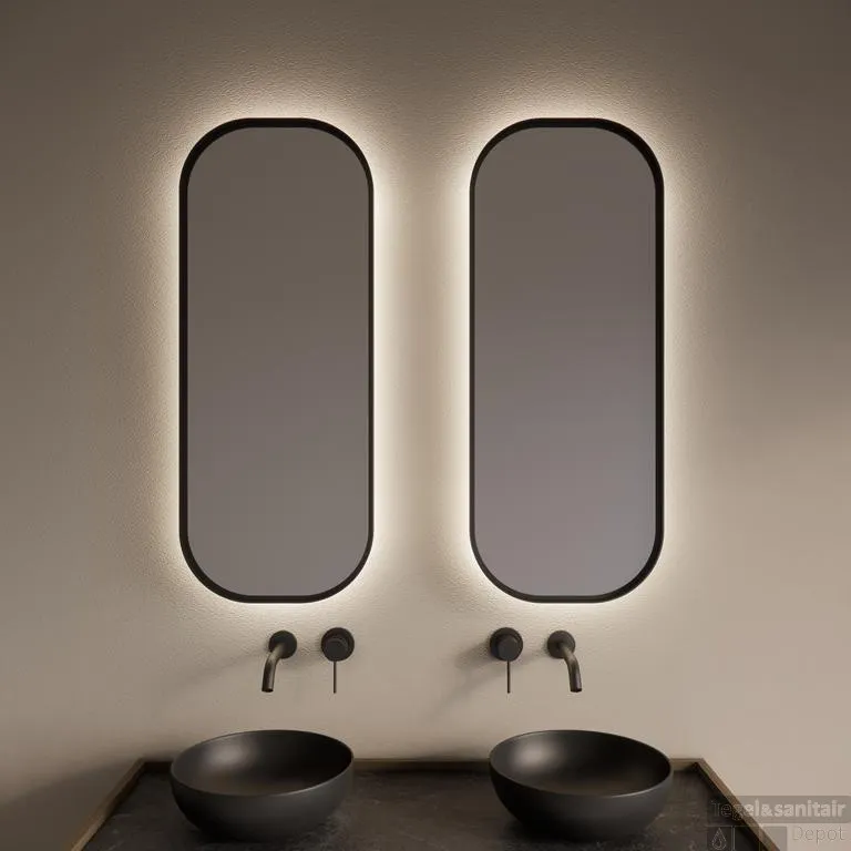 Actieprijs Spiegel Gliss Design Plato met Indirecte LED Verlichting en Verwarming 50x100cm Mat Goud